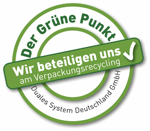 *Mit diesem Logo möchten wir zeigen, dass wir Kunde beim Grünen Punkt sind, und damit unseren Pflichten zur Systembeteiligung nach dem Verpackungsgesetz nachkommen wollen.